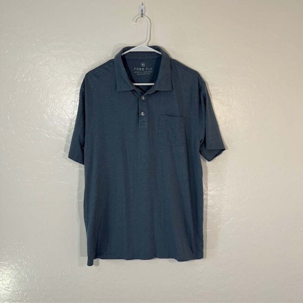 Free Fly Polo Mens XL Shirt Cotton Bamboo Blend Blue Short Sleeve Casual